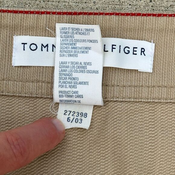 Vtg Tommy Hilfiger Mini Skirt Womens 16 Khaki Cargo Snap Front Y2K 2000s A-Line - Picture 11 of 11